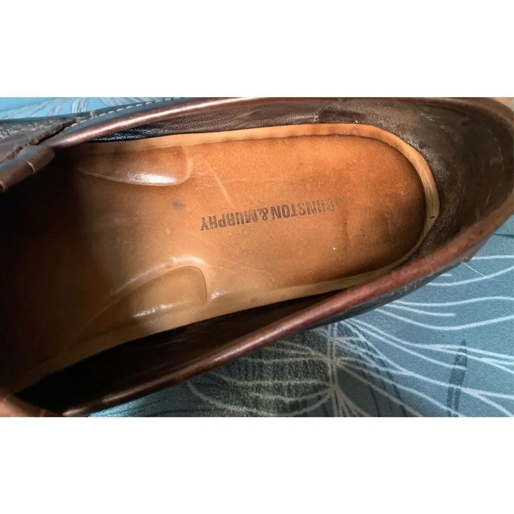Johnston & Murphy Brown Black MOCCASIN TASSLE Leather Shoes mens 12 M